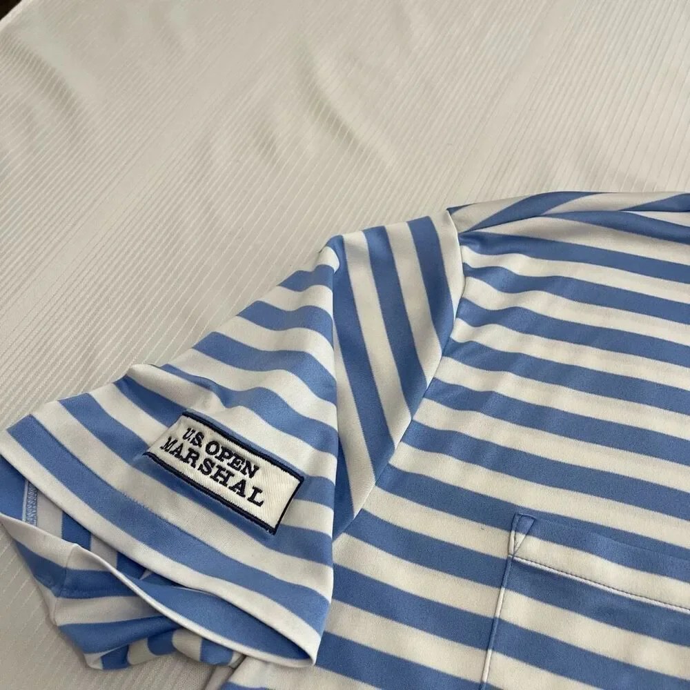 Polo Golf Ralph Lauren Blue White Stripe Short Sleeve Polo Shirt US Open Large